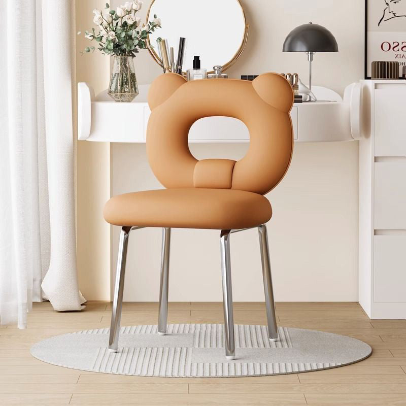 Tabouret de vanité contemporain scandinave en similicuir avec pieds en métal, dossier ours pour salon 