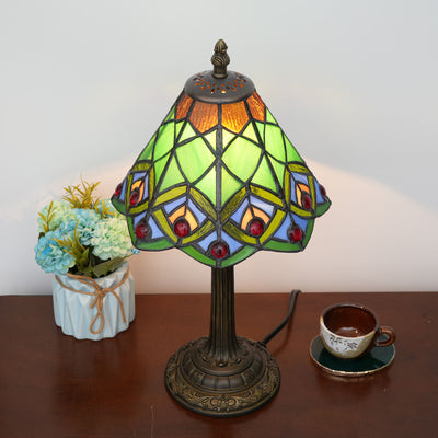 Traditional Tiffany Resin Glass Conic Bead 1-Light Table Lamp For Bedside