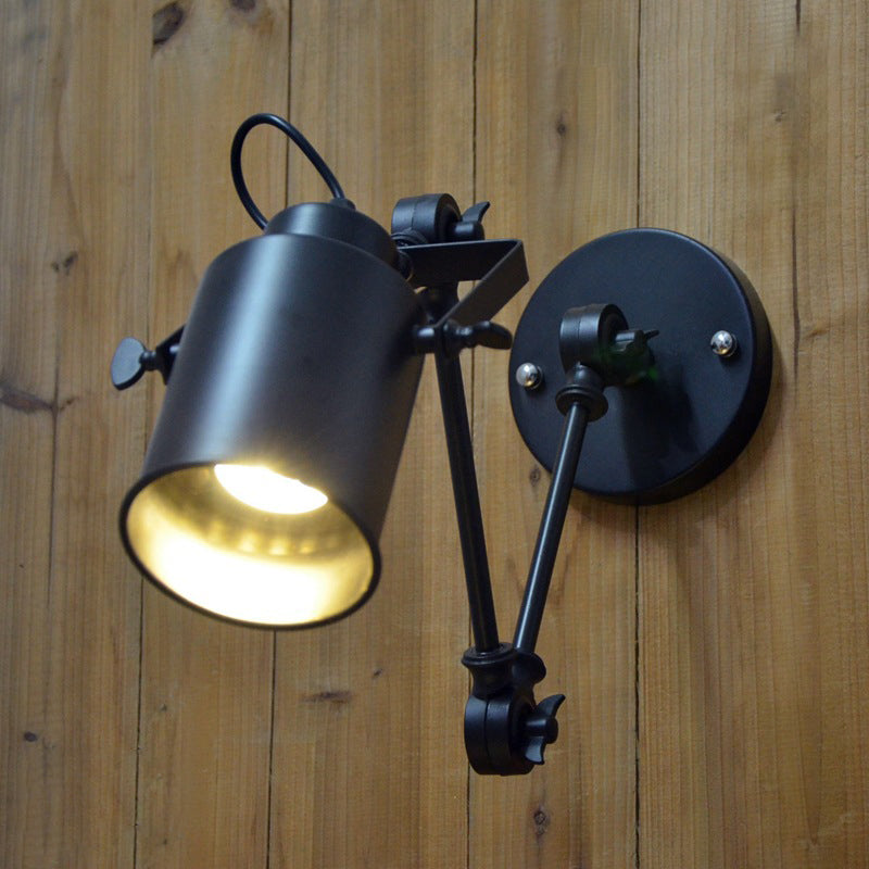 Contemporary Industrial Cylinder Swing Arm Iron Aluminium 1-Light Wall Sconce Lamp For Living Room