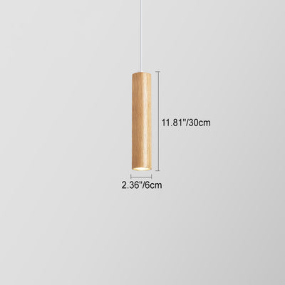 Modern Minimalist Rubberwood Cylinder Spotlight LED Pendant Light For Bedroom