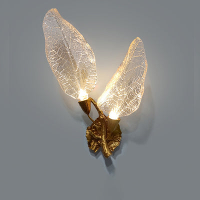 Modern Luxury Resin Imitation Leaf Texture Antique Brass Branch Shape LED Wall Sconce Lamp For Living Room