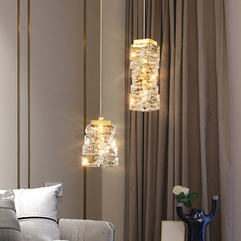 Modern Luxury Stainless Steel Crystal Irregular Column LED Pendant Light For Living Room