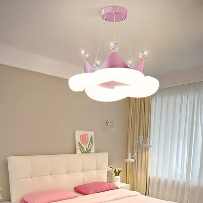 Contemporary Creative Crystal Crown PE Round Shade LED Pendant Light For Bedroom