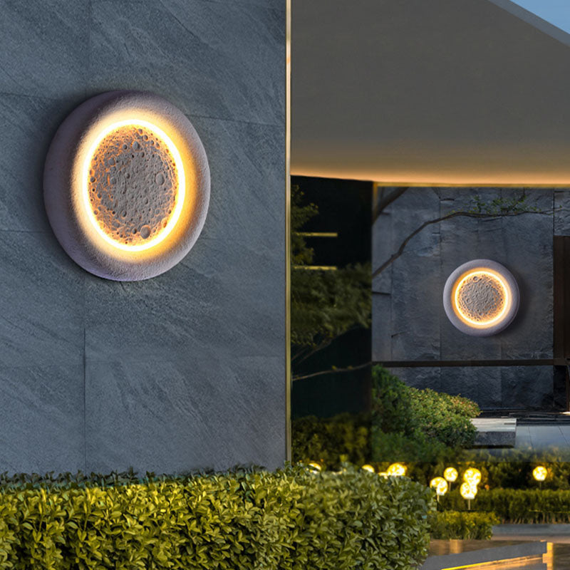 Traditional Chinese Concrete Imitation Moon Texture Shade LED Waterproof Wall Sconce Lamp For Hallway