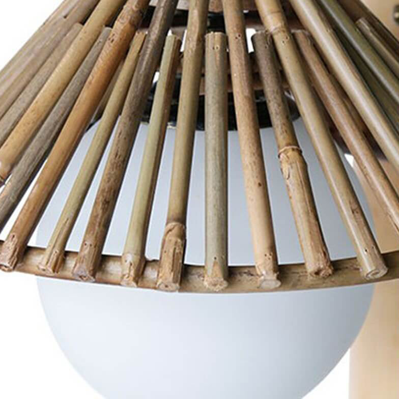 Modern Cone Bamboo Wood Rattan 1-Light Wall Sconce Lamp