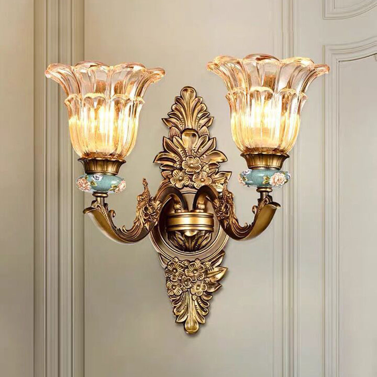 Traditional European Resin Zinc Alloy Glass Flower 1/2 Light Wall Sconce Lamp For Living Room