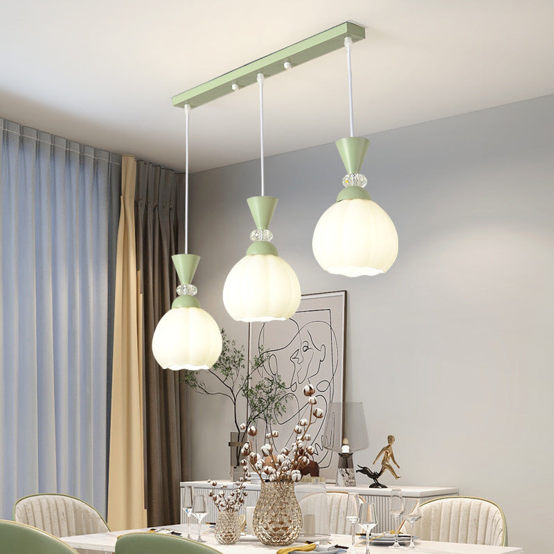 Contemporary Creative Cream Glass Flower Bud Iron 3/5-Light Island Light Chandelier For Bedroom