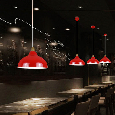 Modern Simplicity Red Iron Semicircle Shade 1-Light Pendant Light For Kitchen