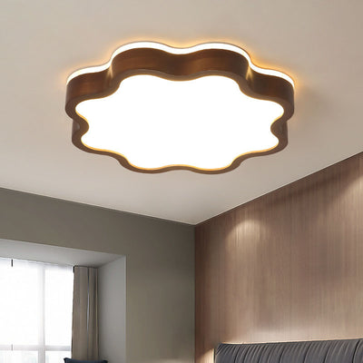 Contemporary Creative Plum Shaped Wooden Acrylic LED Flush Mount Ceiling Light For Bedroom