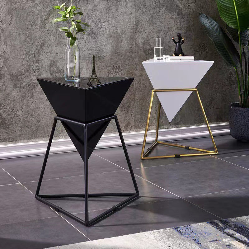 Contemporary Nordic Triangle Pyramid Glass Slate Metal Side Table For Bedside