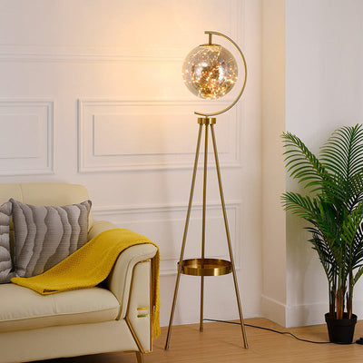 Contemporary Scandinavian Orb Tripod Iron Glass LED Standing Floor Lamp For Bedroom