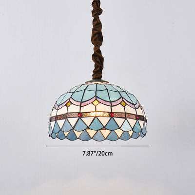 Traditional Tiffany Half Globe Iron Stained Glass 1-Light Pendant Light For Bedroom