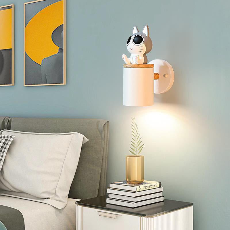 Modern Minimalist Cartoon Critter Column Solid Wood Resin Iron 1-Light Wall Sconce Lamp For Bedroom