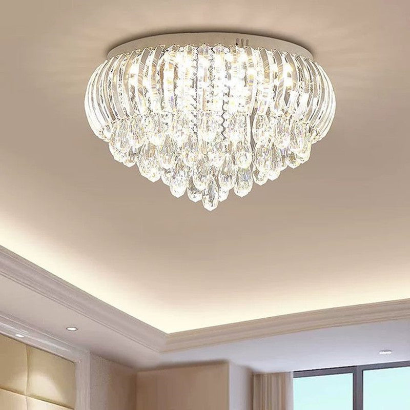 Modern Simplicity Stainless Steel Crystal Round Drop 7/9/10 Light Flush Mount Ceiling Light For Living Room