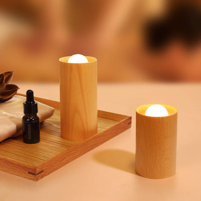 Modern Simple Wooden Cylindrical USB LED Table Lamp