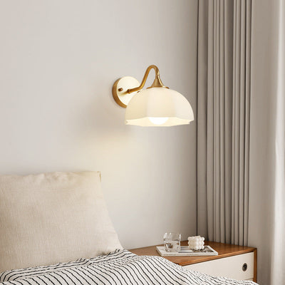 Modern Minimalist Cream Flower Pod All Copper Glass 1-Light Wall Sconce Lamp For Bedroom