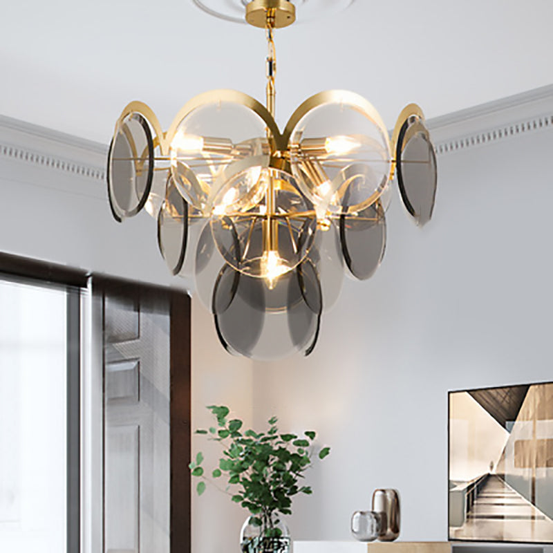 Modern Luxury Golden Finish Frame Tiered Glass Disc Shade 7/13-Light Chandelier For Living Room