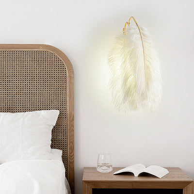 Contemporary Creative Ostrich Feather Design 1-Light Wall Sconce Lamp For Living Room