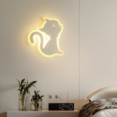 Modern Simplicity Cartoon Cat Iron Acrylic LED Wall Sconce Lamp For Bedroom