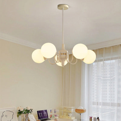 Contemporary Retro Branch Curved Rod Round Ball Iron Glass 3/5 Light Chandelier For Living Room