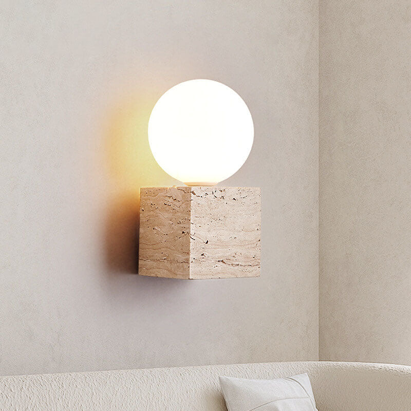 Modern Minimalist Round Ball Square Stone Glass 1-Light Wall Sconce Lamp