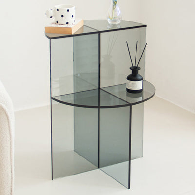 Contemporary Scandinavian Acrylic Semicircle End Table 2-Tier For Living Room