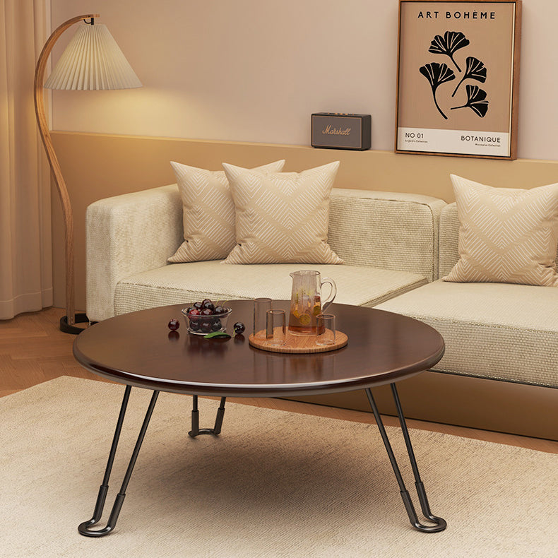 Modern Minimalist Round Wood Iron Coffee Table Foldable For Living Room