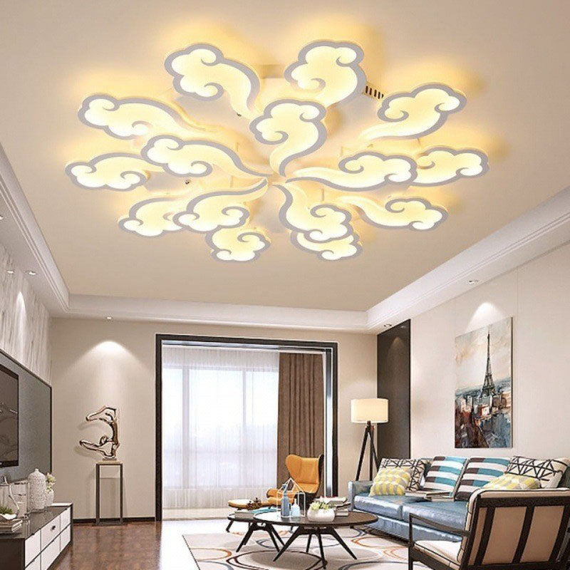 Modern Minimalist Xiang Yun Iron Acrylic LED Semi-Flush Mount Ceiling Light For Living Room