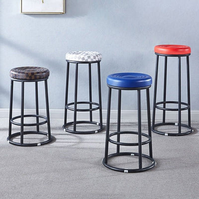 Tabouret de bar rond en cuir, acier au carbone, coton, métal avec repose-pieds pour cuisine 