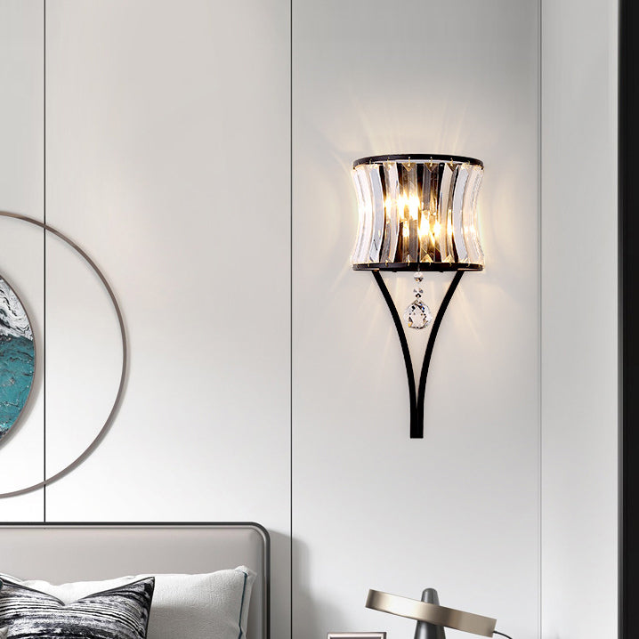 Contemporary Luxury Half Circle Inverted Triangle Iron Crystal 1-Light Wall Sconce Lamp For Living Room