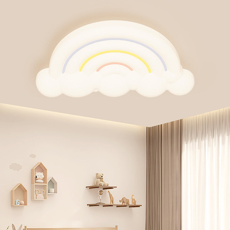 Contemporary Creative Cartoon Acrylic Cloud Rainbow Design LED Kids Flush Mount Ceiling Light For Bedroom