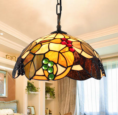 Traditional Rustic Flower Shaped Iron Copper Glass 1-Light Pendant Light For Living Room