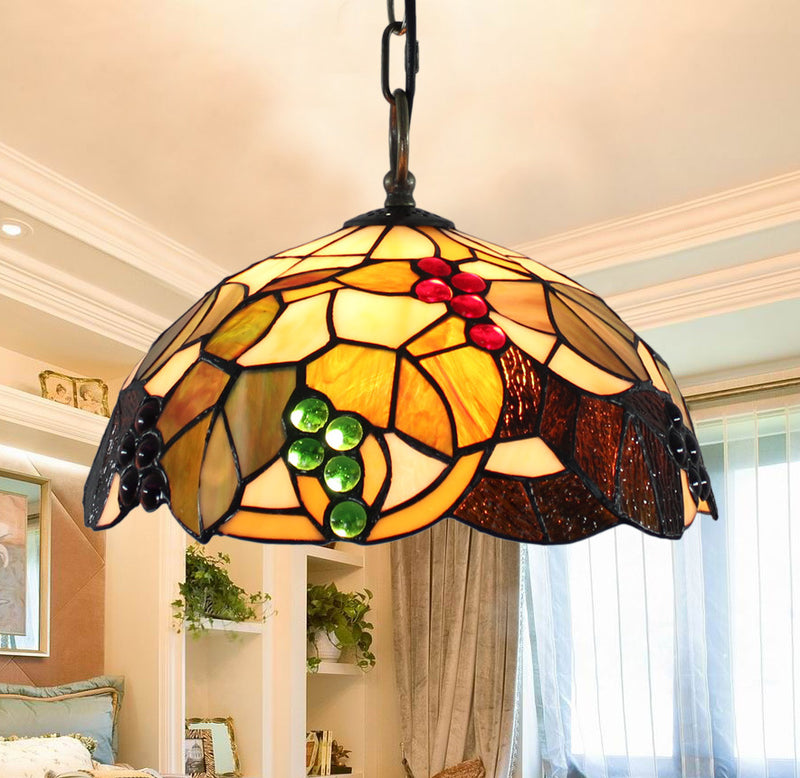 Traditional Rustic Flower Shaped Iron Copper Glass 1-Light Pendant Light For Living Room