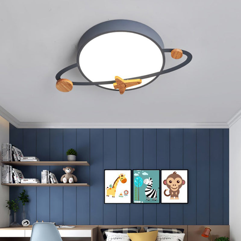 Contemporary Scandinavian Round Planet Design LED Kids Flush Mount Ceiling Light For Bedroom