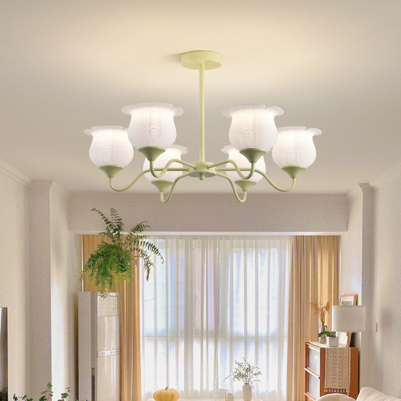 Modern Art Deco Iron Frame PLA Bell Orchid Flower Shade 3/5/6-Light Chandelier For Living Room