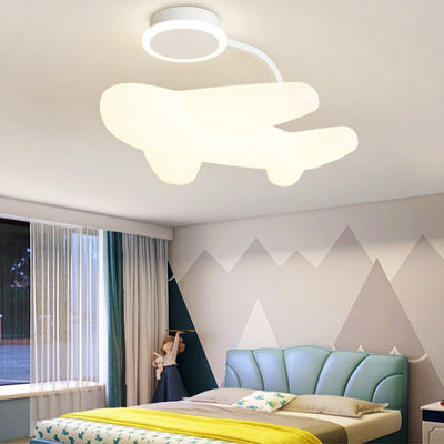 Modern Simplicity Kids Iron PE Airplane LED Semi-Flush Mount Ceiling Light For Bedroom