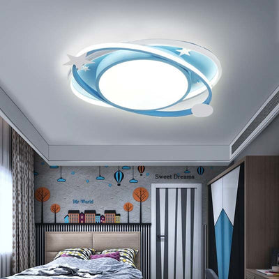 Modern Art Deco Starry Night Round Oval Acrylic Aluminum LED Flush Mount Ceiling Light For Bedroom