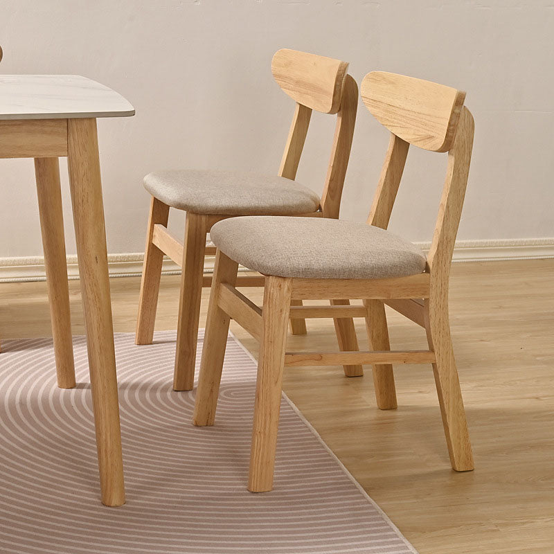 Modern Minimalist Square Bent Backrest Wood Fabric Dining Chair For Dining Room