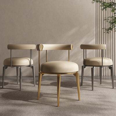 Contemporary Nordic Round Upholstered Leather Stainless Steel Dining Chair Curved Backrest For Dining Room