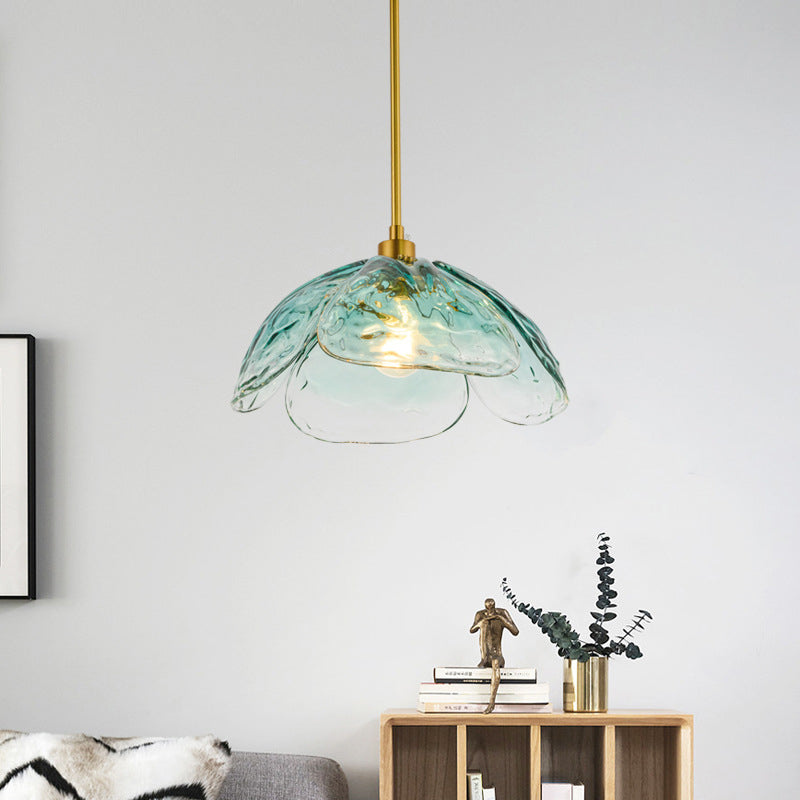 Contemporary Creative Petal Glass Design Brass 1-Light Pendant Light For Bedroom