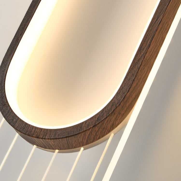 Modern Simplicity Imitation Wood Grain Edging Acrylic Grille Ellipse Shade LED Wall Sconce Lamp For Living Room