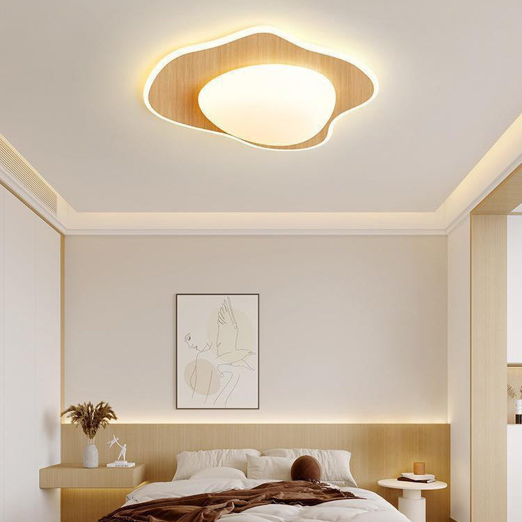 Modern Simplicity Poached Egg Round Wood Plastic LED Flush Mount Ceiling Light For Bedroom