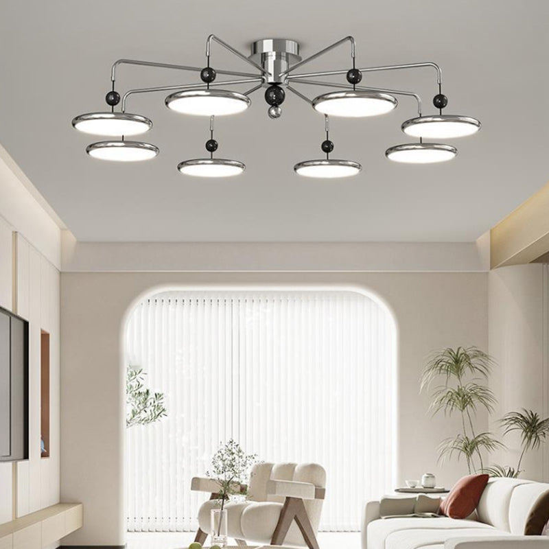 Contemporary Scandinavian Iron Frame Acrylic Flying Saucer LED Semi-Flush Mount Ceiling Light For Living Room