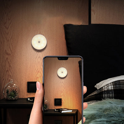 Modern Minimalist Round ABS Rechargeable Sensor Wall Sconce Lamp For Bedroom