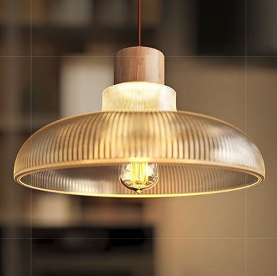 Modern Minimalist Striped Disc Log Glass 1-Light Pendant Light