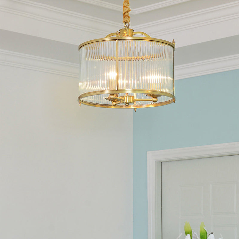 Contemporary Luxury Copper Glass Round Pinstripe 3/5 Light Chandeliers For Dining Room