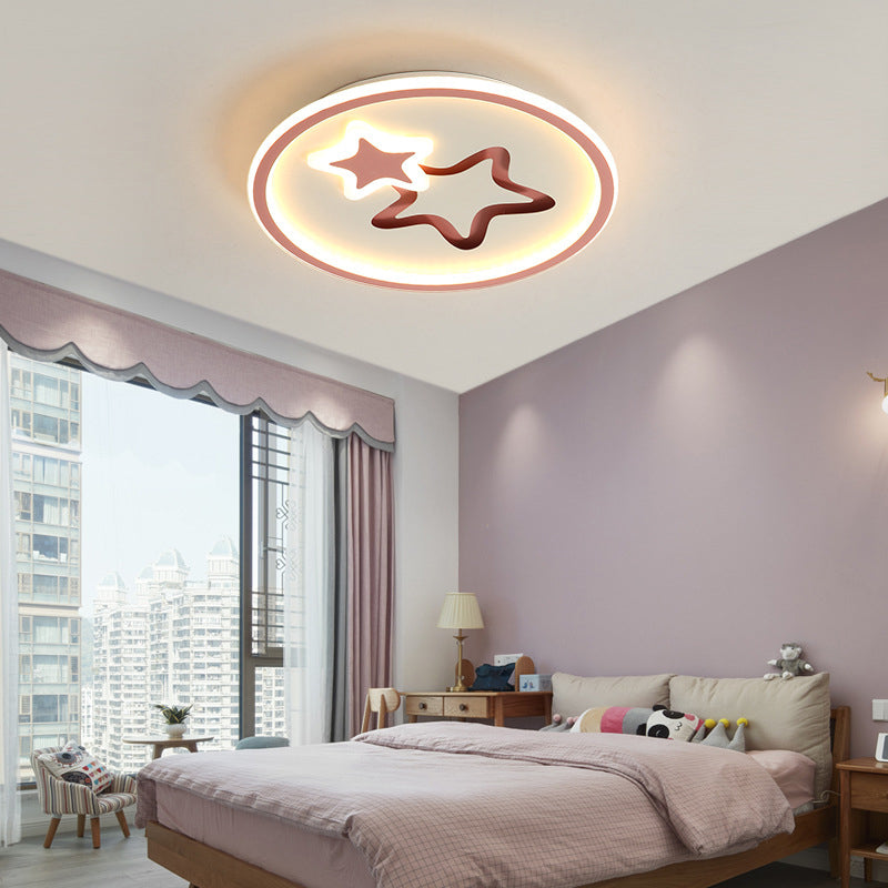 Contemporary Creative Round Star Cartoon Iron Acrylic LED Flush Mount Ceiling Light For Bedroom