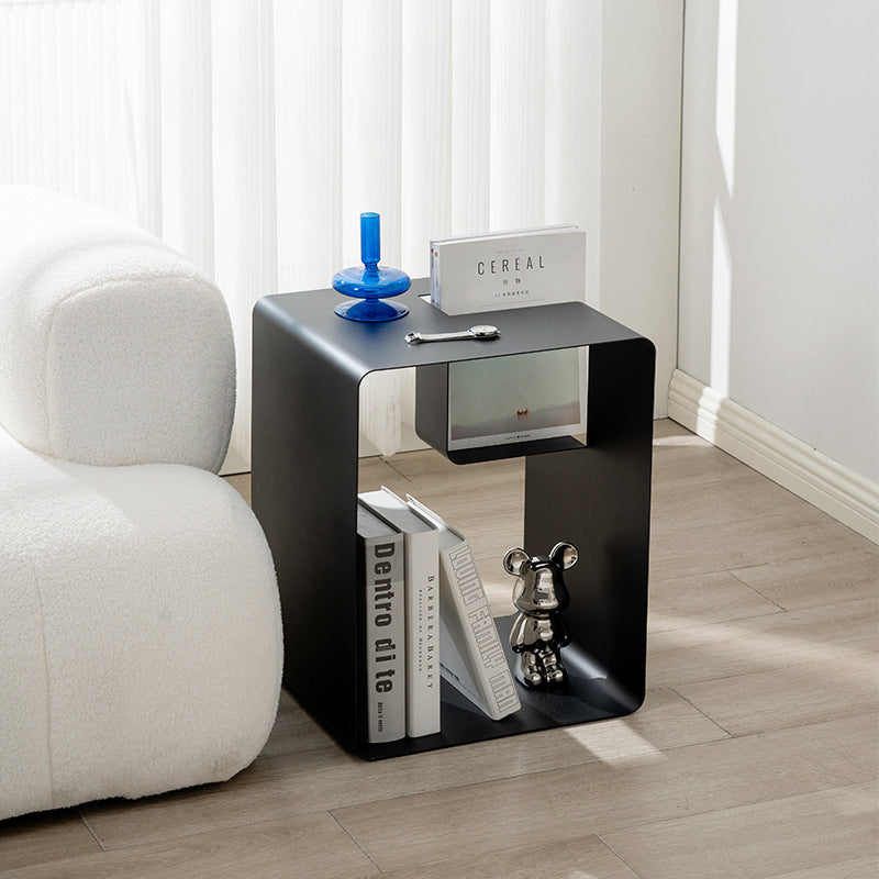 Modern Minimalist Rectangular Cubic Iron End Table 2-Storage For Living Room