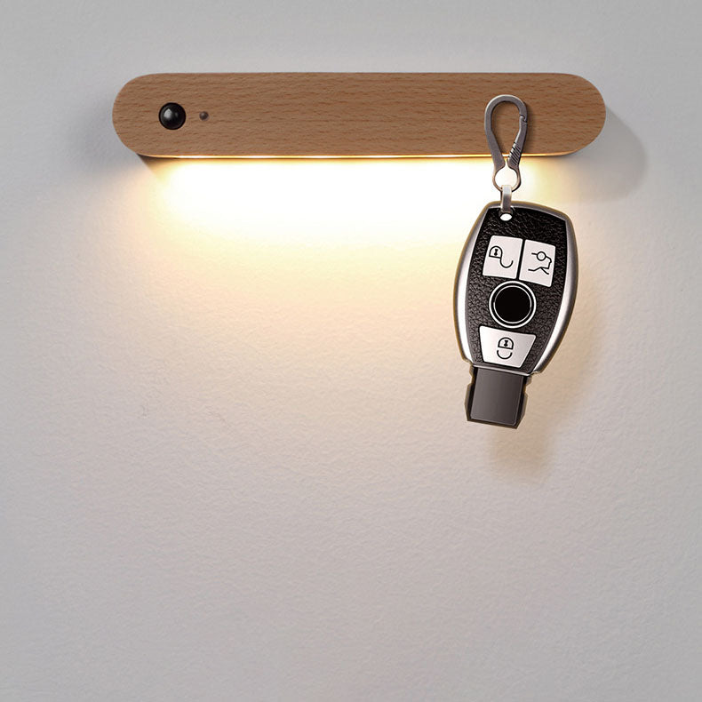 Modern Minimalist Wood Strip Magnetic LED USB Human Sensor Night Light Wall Sconce Lamp For Bedroom