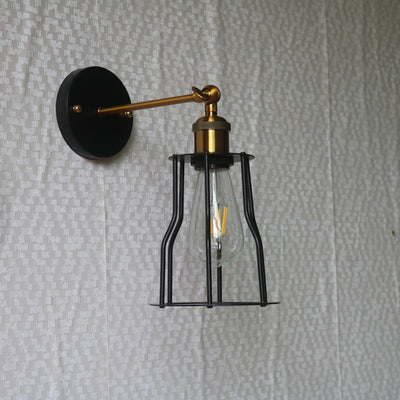 Contemporary Industrial Round Iron Cage 1-Light Wall Sconce Lamp For Living Room